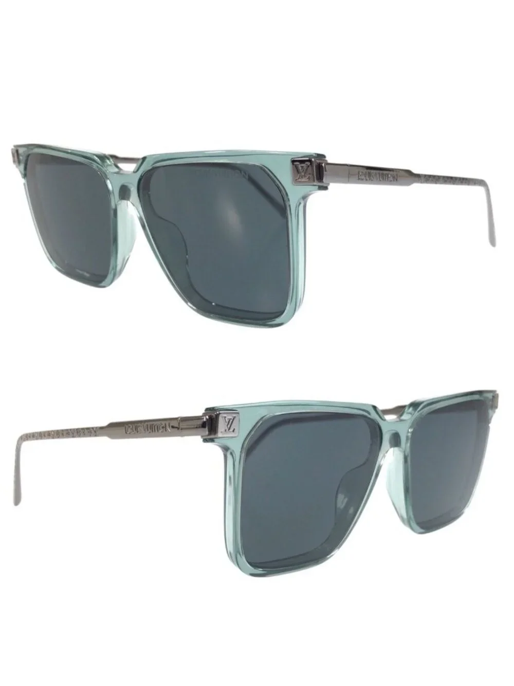 Louis Vuitton LV Rise Square Green Silver Acetate Metal 56 15 Sunglasses Eyewear